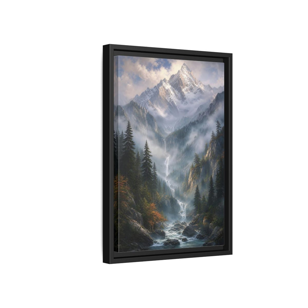 Side Mockup 6. Nature Mountain Valley Misty Mountain River shown as stretched canvas wall art