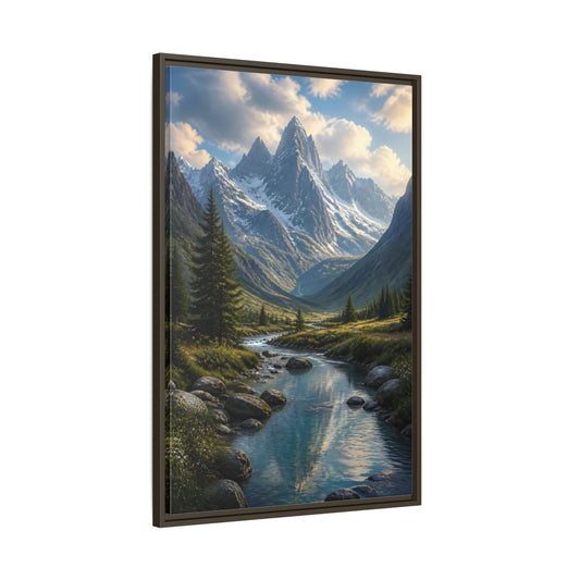 Main Mockup. Nature Mountain Valley Mountain River Valley shown as stretched canvas wall art
