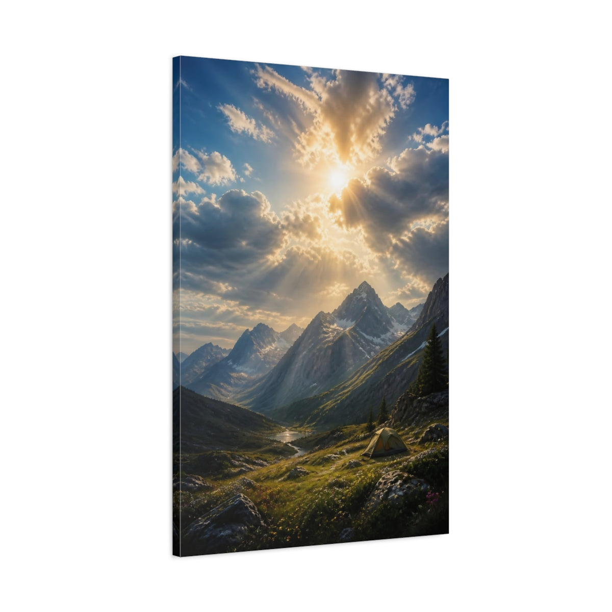 Main Mockup. Nature Mountain Valley Mountain Sunset shown as stretched canvas wall art