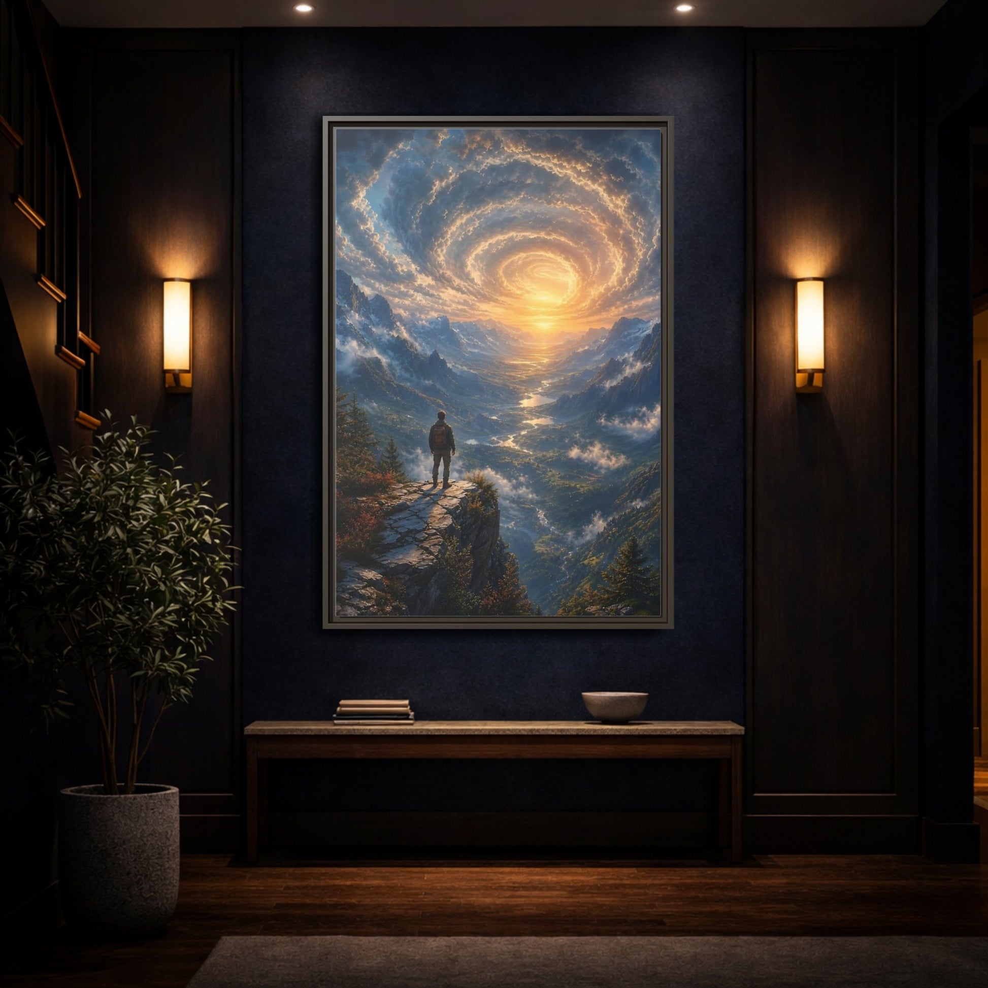 Mockup 4. Nature Mountain Valley Mountain Sunset shown as stretched canvas wall art