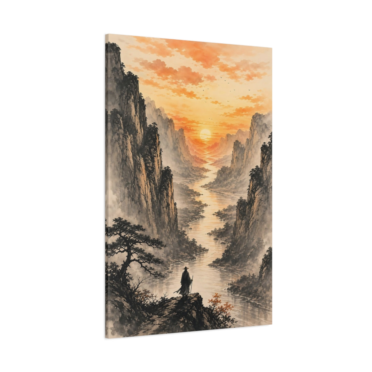 Side Mockup 1. Nature Mountain Valley Orange Mountain Landscape shown as stretched canvas wall art