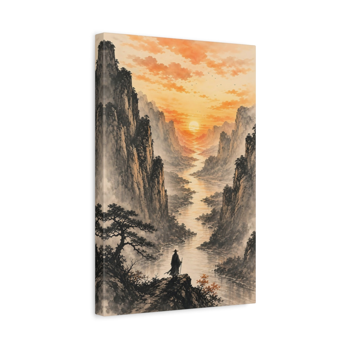 Side Mockup 4. Nature Mountain Valley Orange Mountain Landscape shown as stretched canvas wall art