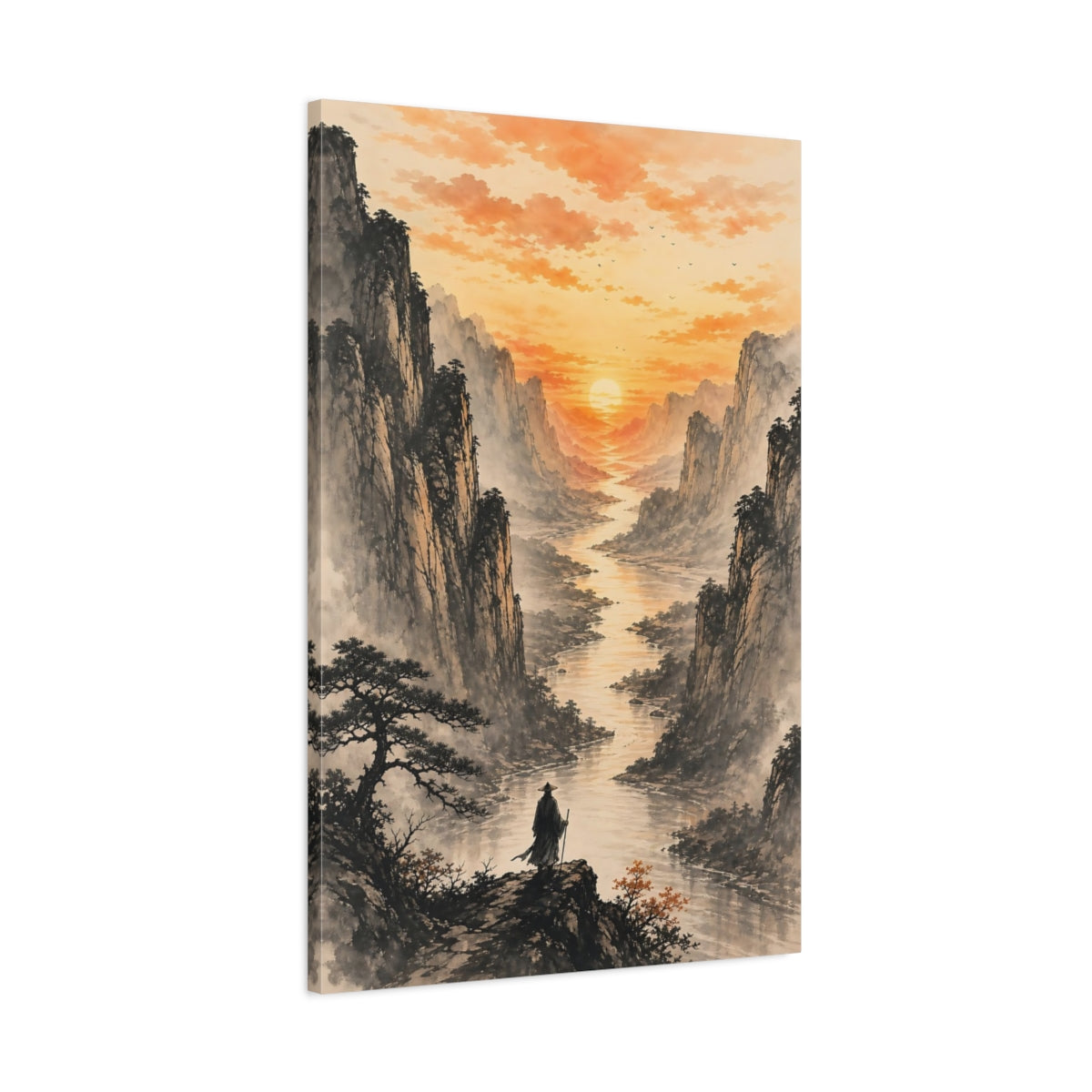 Main Mockup. Nature Mountain Valley Orange Mountain Landscape shown as stretched canvas wall art