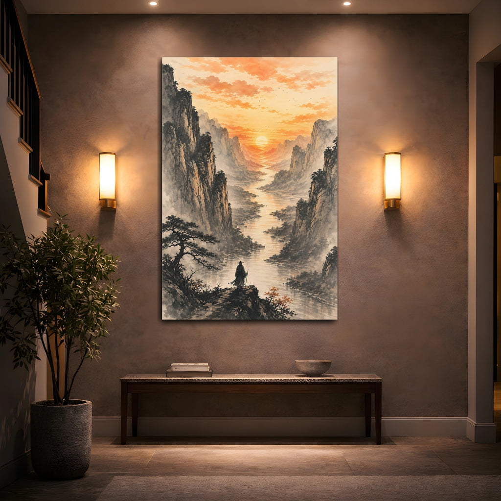 Mockup 2. Nature Mountain Valley Orange Mountain Landscape shown as stretched canvas wall art