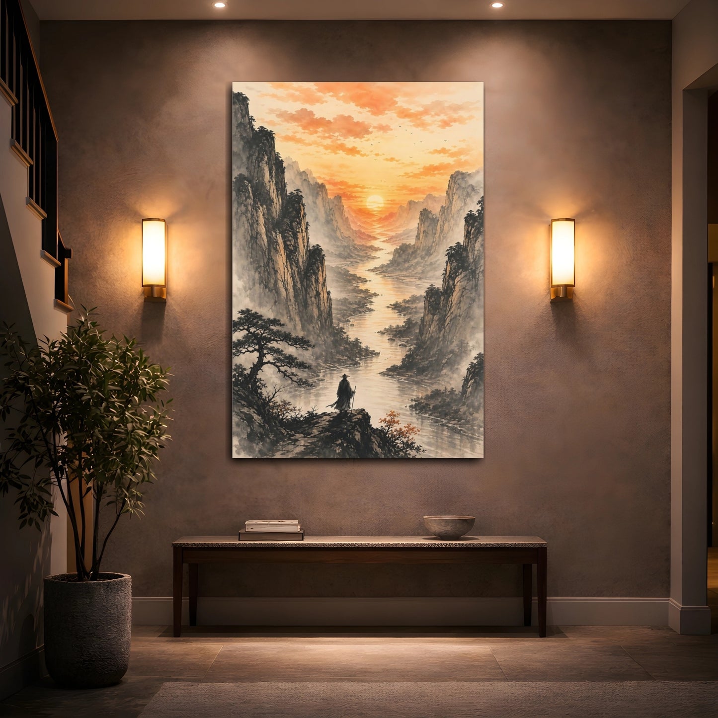 Mockup 2. Nature Mountain Valley Orange Mountain Landscape shown as stretched canvas wall art