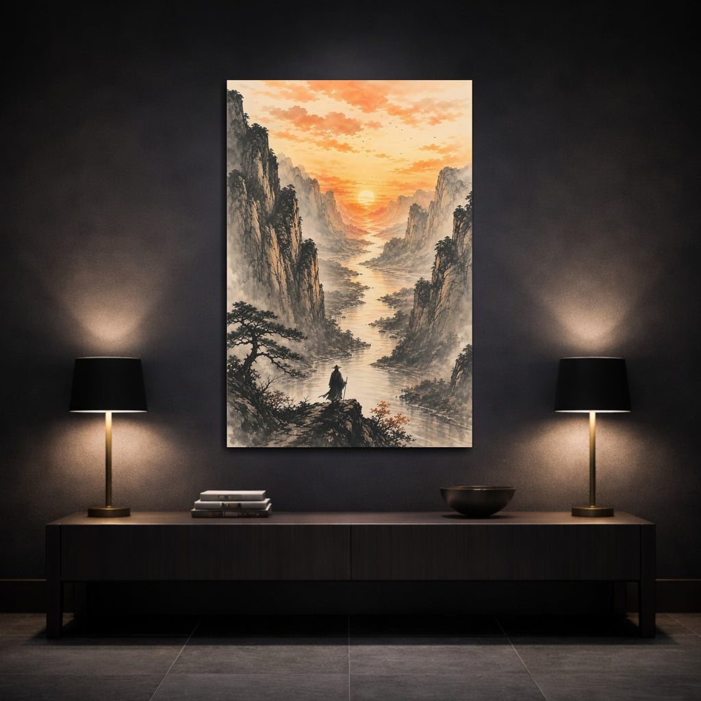 Mockup 3. Nature Mountain Valley Orange Mountain Landscape shown as stretched canvas wall art