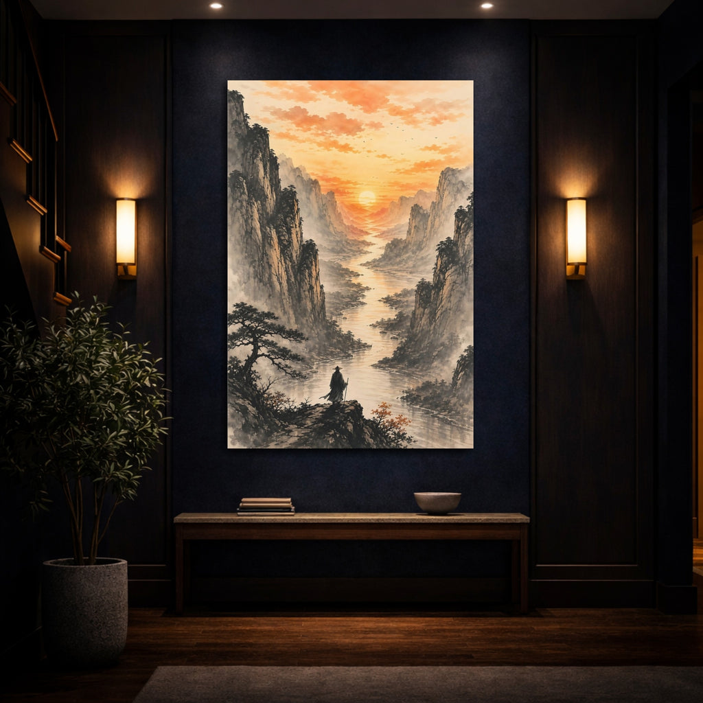 Mockup 4. Nature Mountain Valley Orange Mountain Landscape shown as stretched canvas wall art