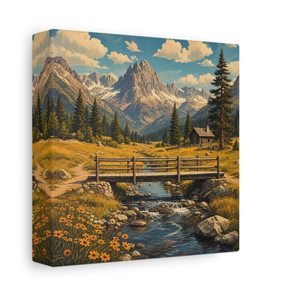 Side Mockup 2. Nature Mountain Valley Rustic Mountain shown as stretched canvas wall art