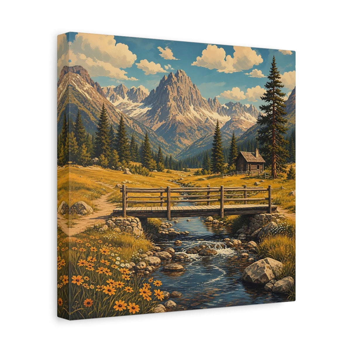 Side Mockup 8. Nature Mountain Valley Rustic Mountain shown as stretched canvas wall art