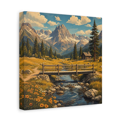 Side Mockup 9. Nature Mountain Valley Rustic Mountain shown as stretched canvas wall art