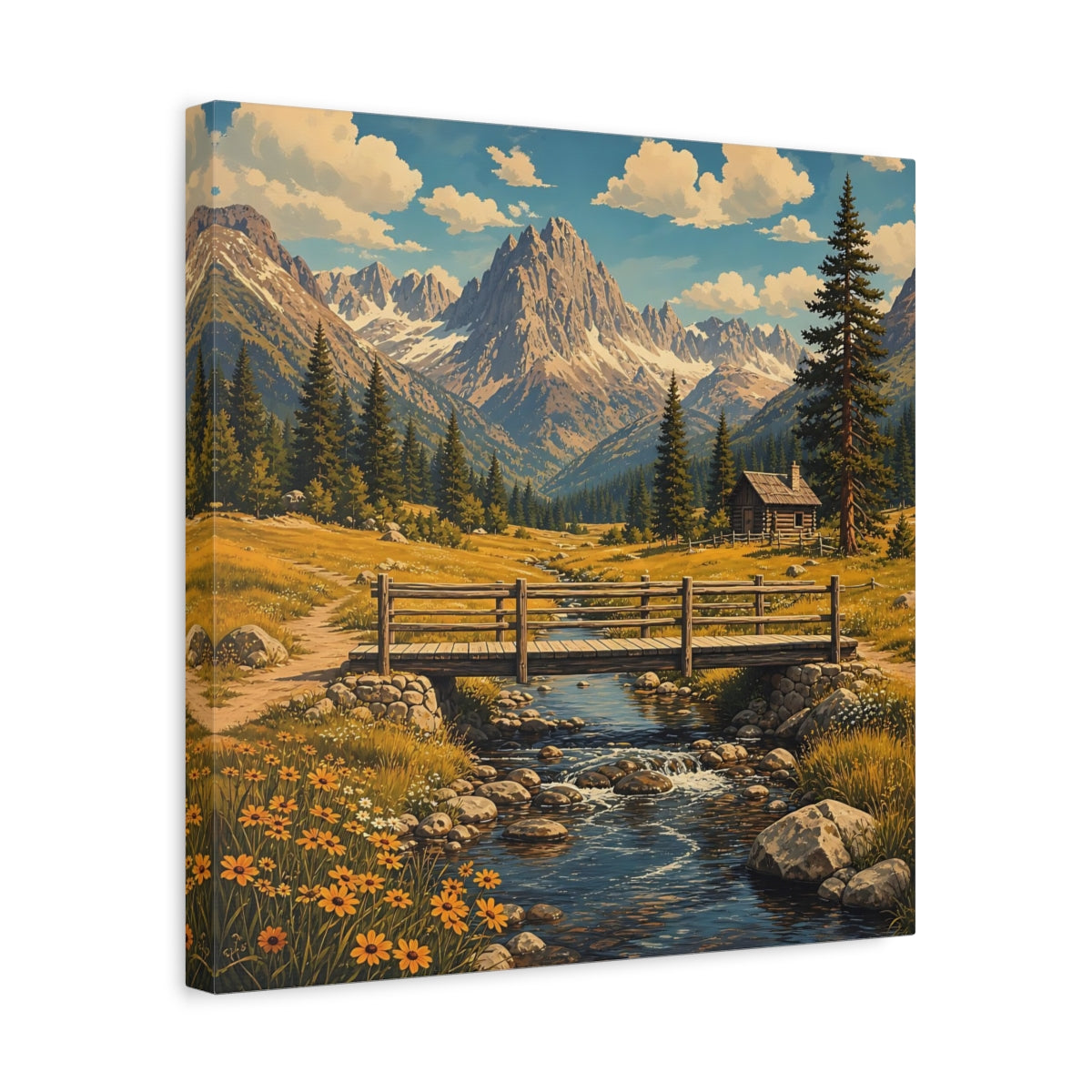 Side Mockup 6. Nature Mountain Valley Rustic Mountain shown as stretched canvas wall art