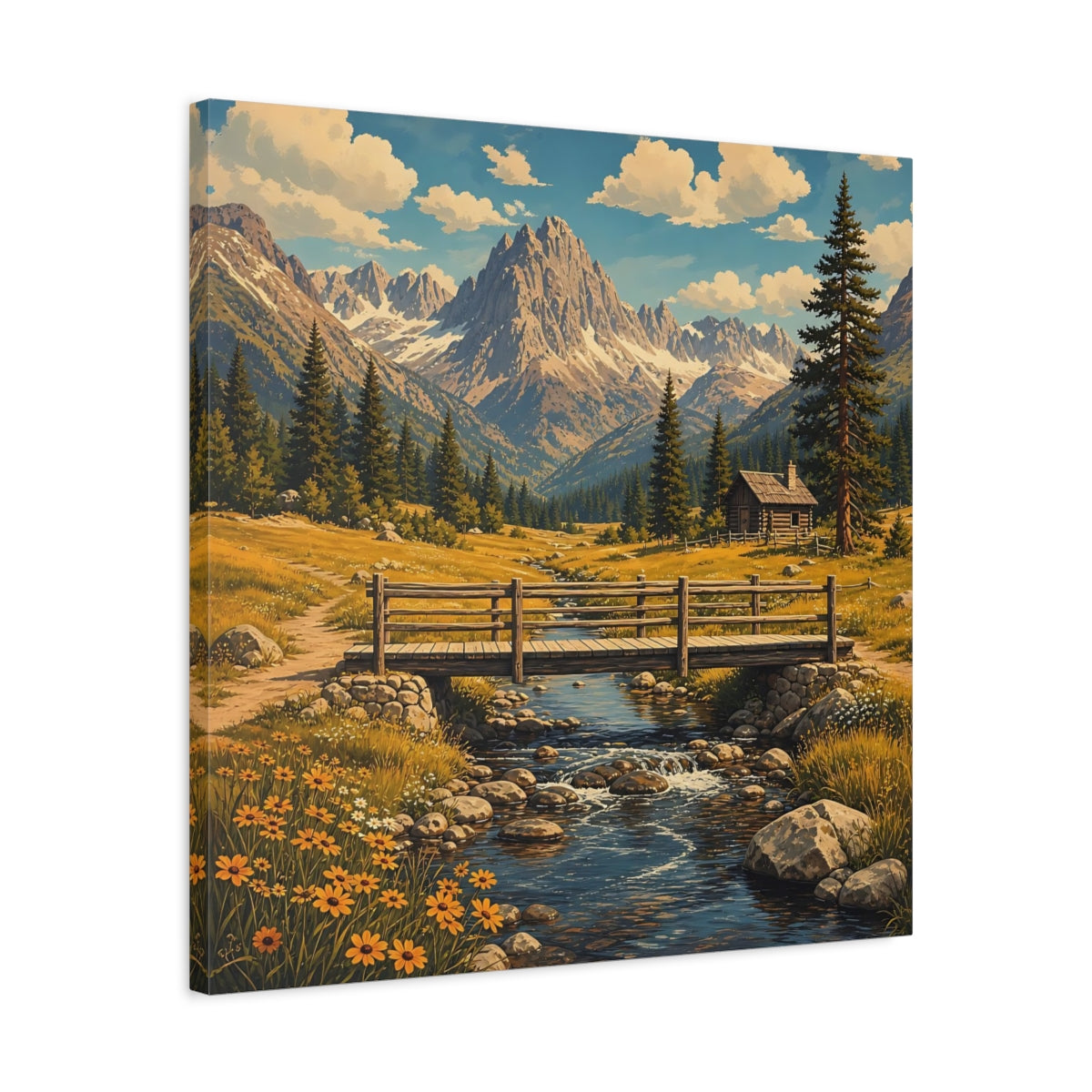 Side Mockup 4. Nature Mountain Valley Rustic Mountain shown as stretched canvas wall art