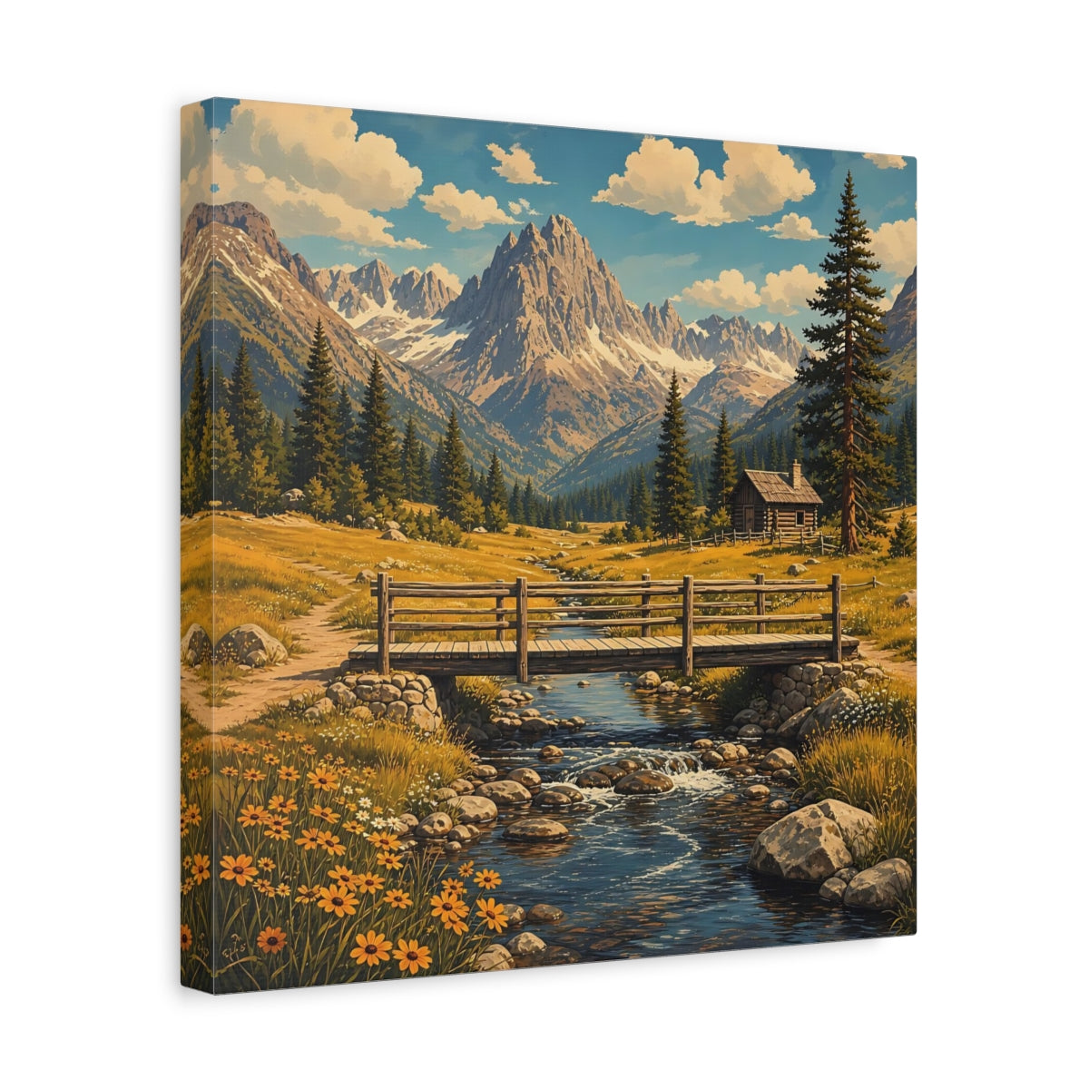 Side Mockup 7. Nature Mountain Valley Rustic Mountain shown as stretched canvas wall art