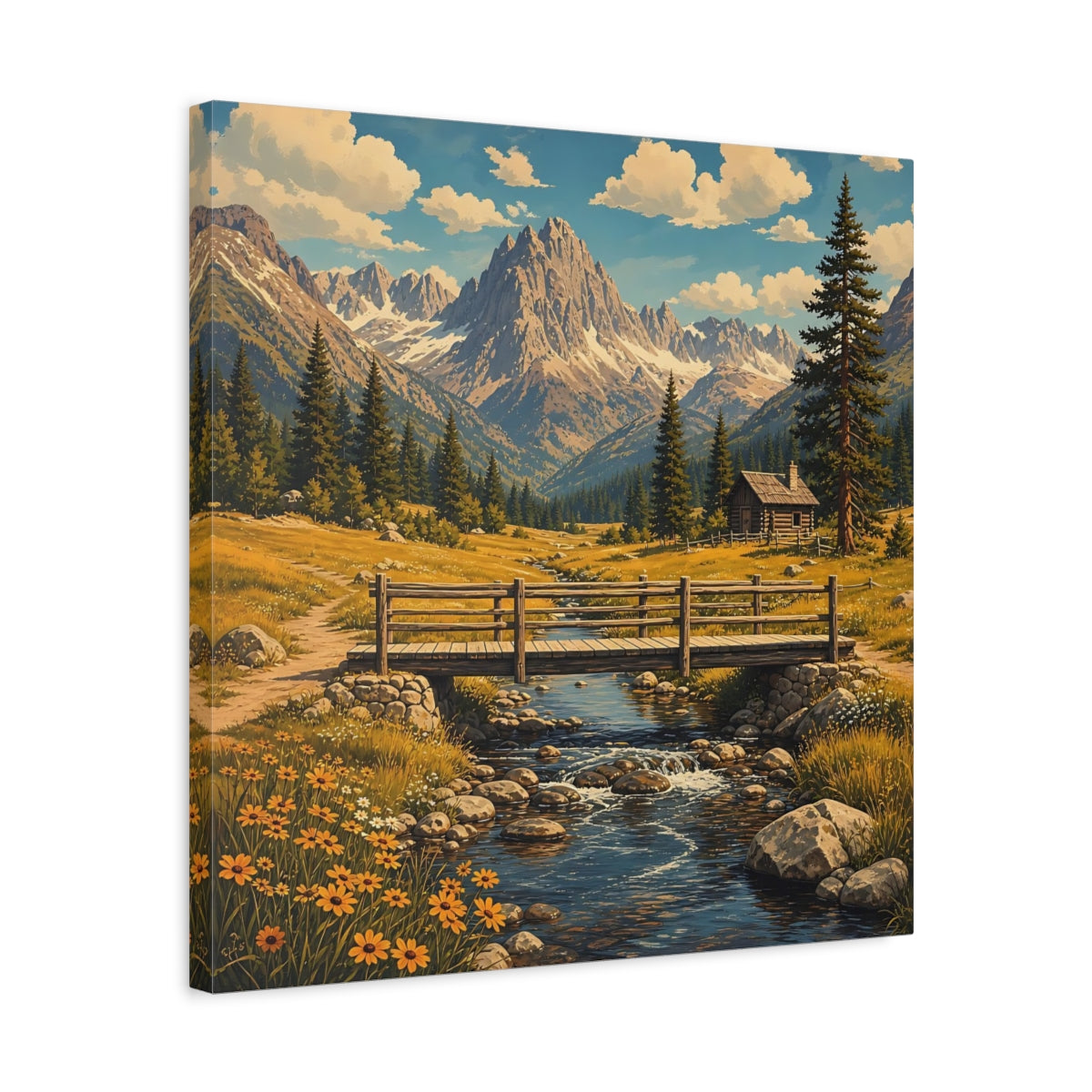 Side Mockup 5. Nature Mountain Valley Rustic Mountain shown as stretched canvas wall art