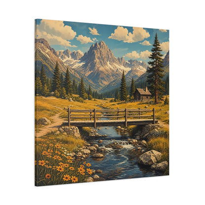 Side Mockup 1. Nature Mountain Valley Rustic Mountain shown as stretched canvas wall art