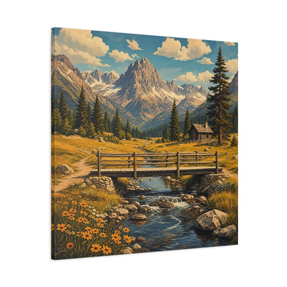 Main Mockup. Nature Mountain Valley Rustic Mountain shown as stretched canvas wall art