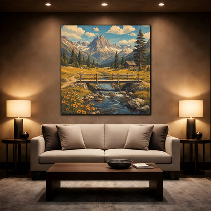 Mockup 2. Nature Mountain Valley Rustic Mountain shown as stretched canvas wall art