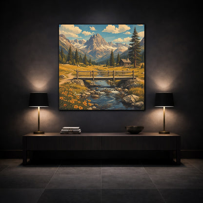 Mockup 3. Nature Mountain Valley Rustic Mountain shown as stretched canvas wall art