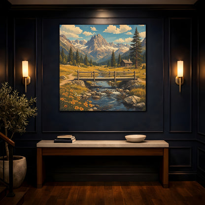 Mockup 4. Nature Mountain Valley Rustic Mountain shown as stretched canvas wall art