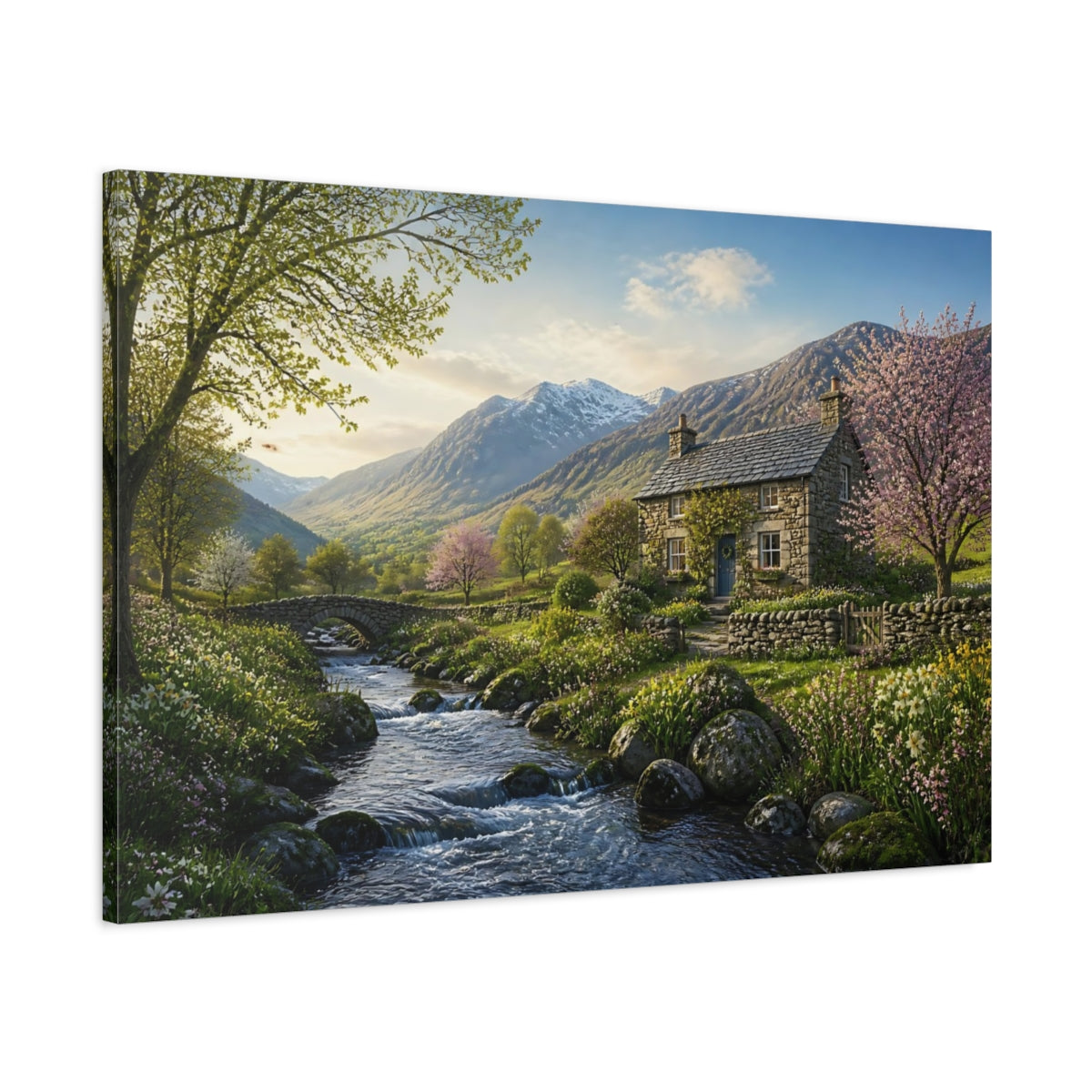 Main Mockup. Nature Mountain Valley Spring Mountain Valley shown as stretched canvas wall art