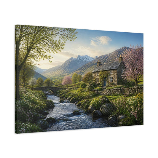Main Mockup. Nature Mountain Valley Spring Mountain Valley shown as stretched canvas wall art