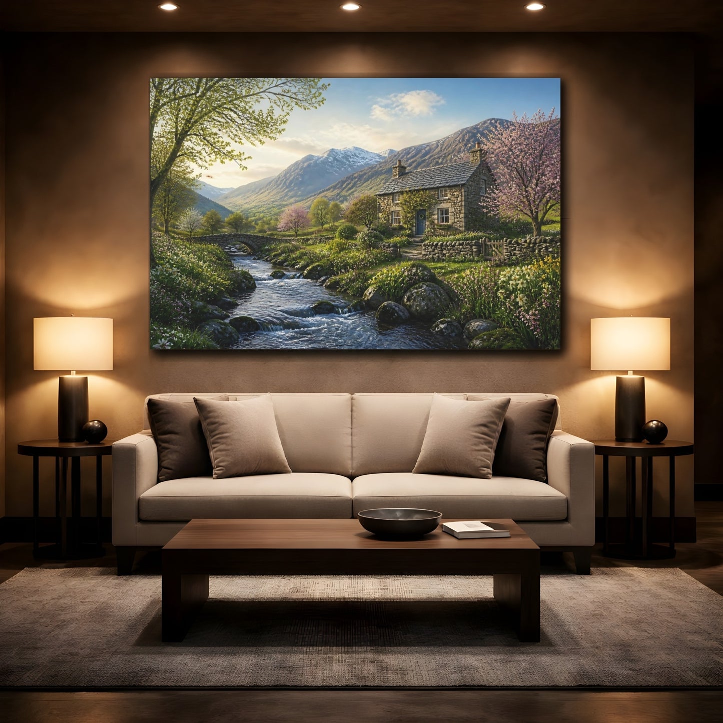 Mockup 2. Nature Mountain Valley Spring Mountain Valley shown as stretched canvas wall art