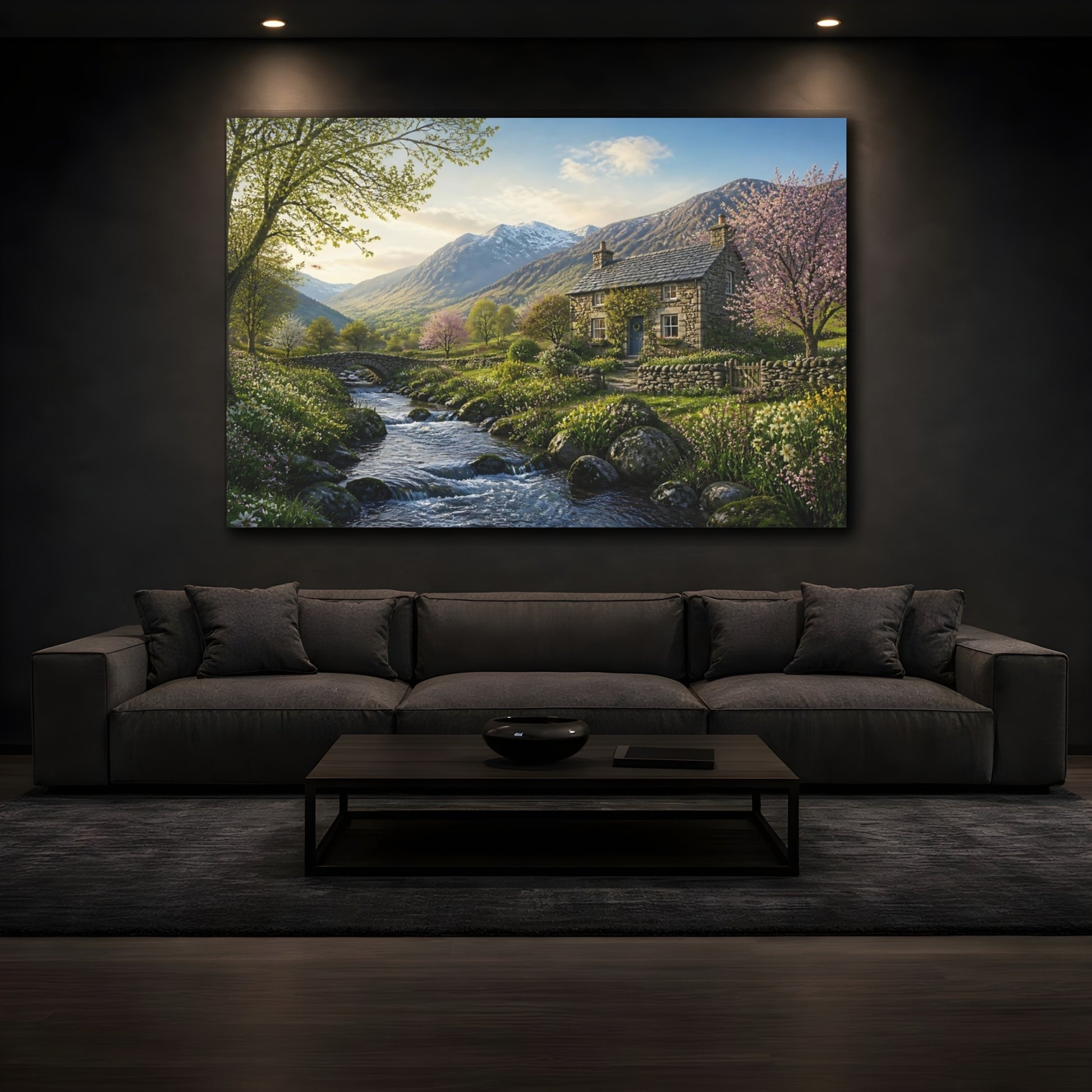 Mockup 3. Nature Mountain Valley Spring Mountain Valley shown as stretched canvas wall art