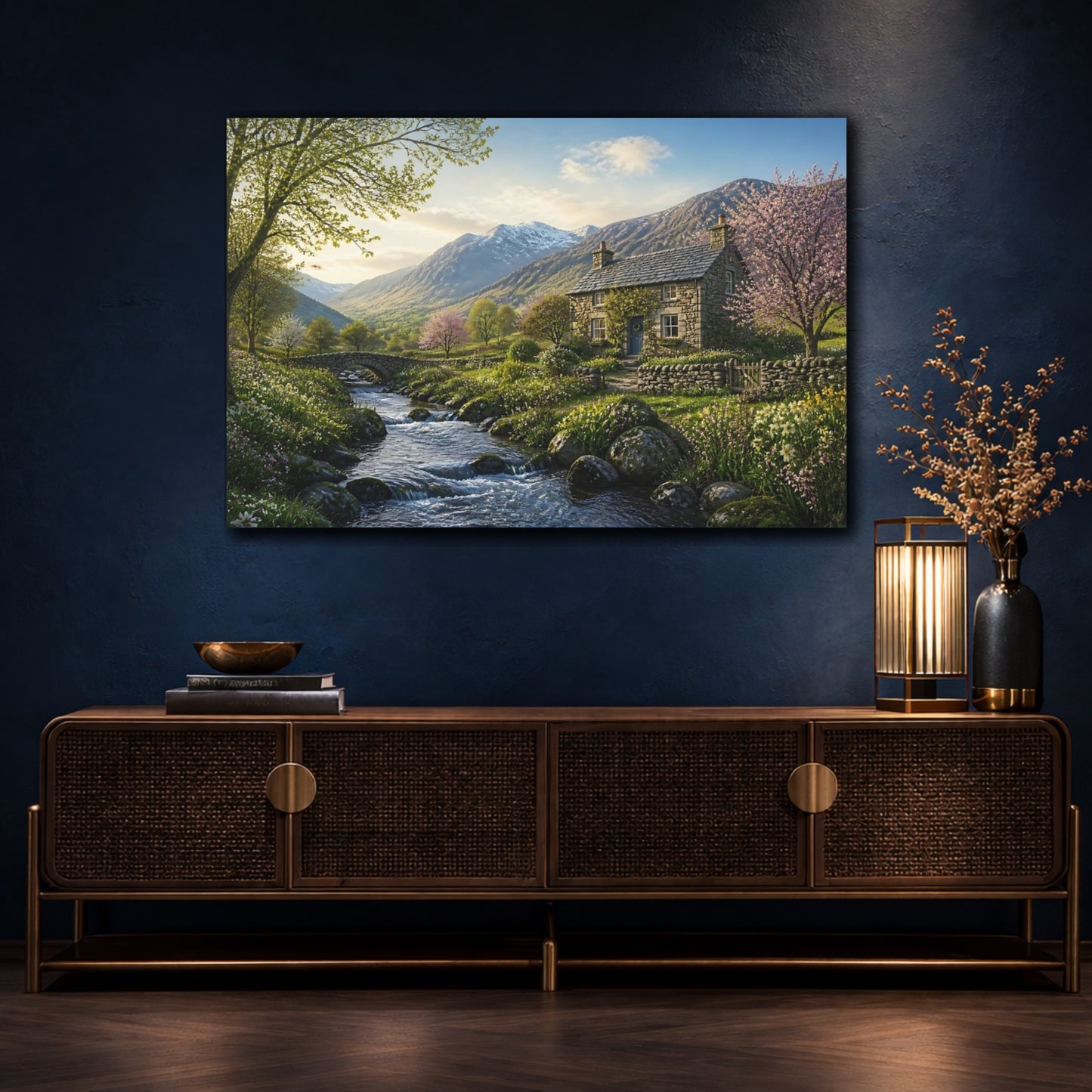 Mockup 4. Nature Mountain Valley Spring Mountain Valley shown as stretched canvas wall art