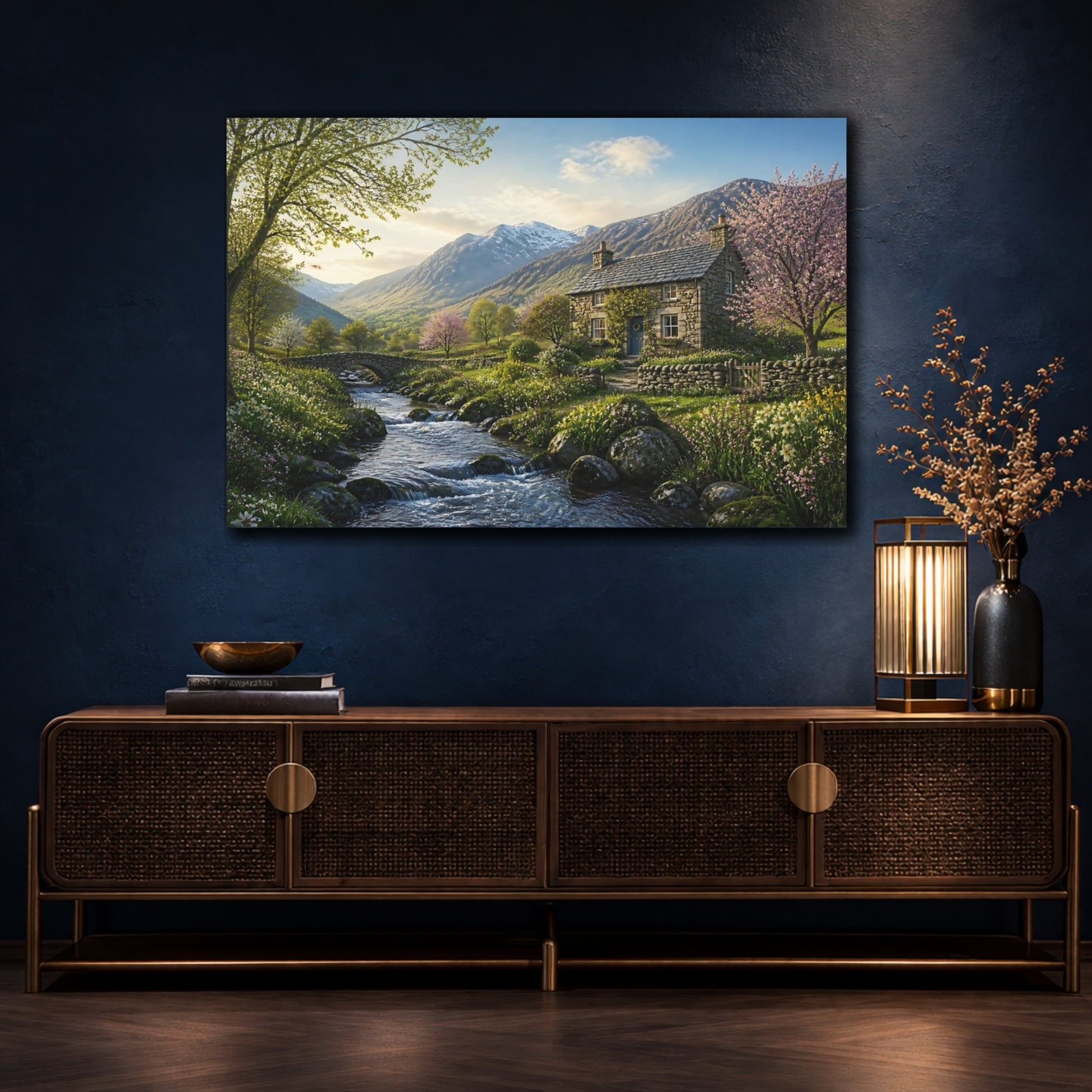 Mockup 4. Nature Mountain Valley Spring Mountain Valley shown as stretched canvas wall art