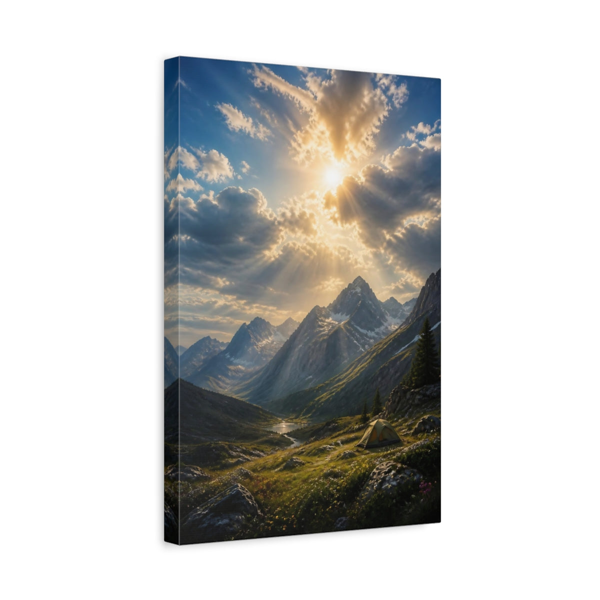 Side Mockup 4. Nature Mountain Valley Mountain Sunset shown as stretched canvas wall art