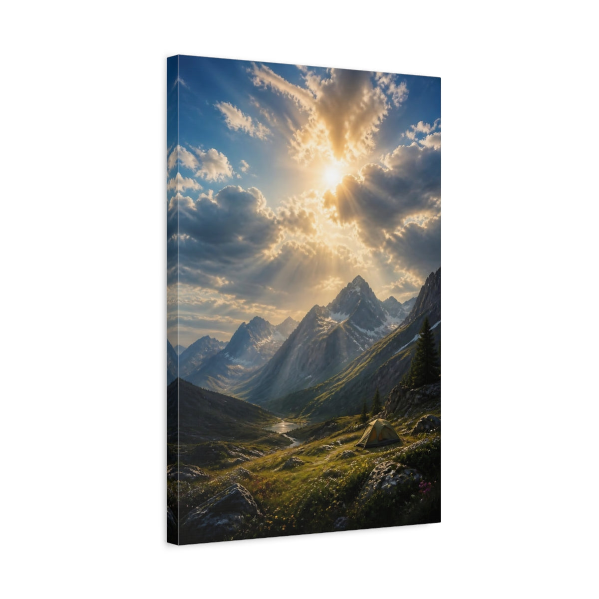 Side Mockup 3. Nature Mountain Valley Mountain Sunset shown as stretched canvas wall art