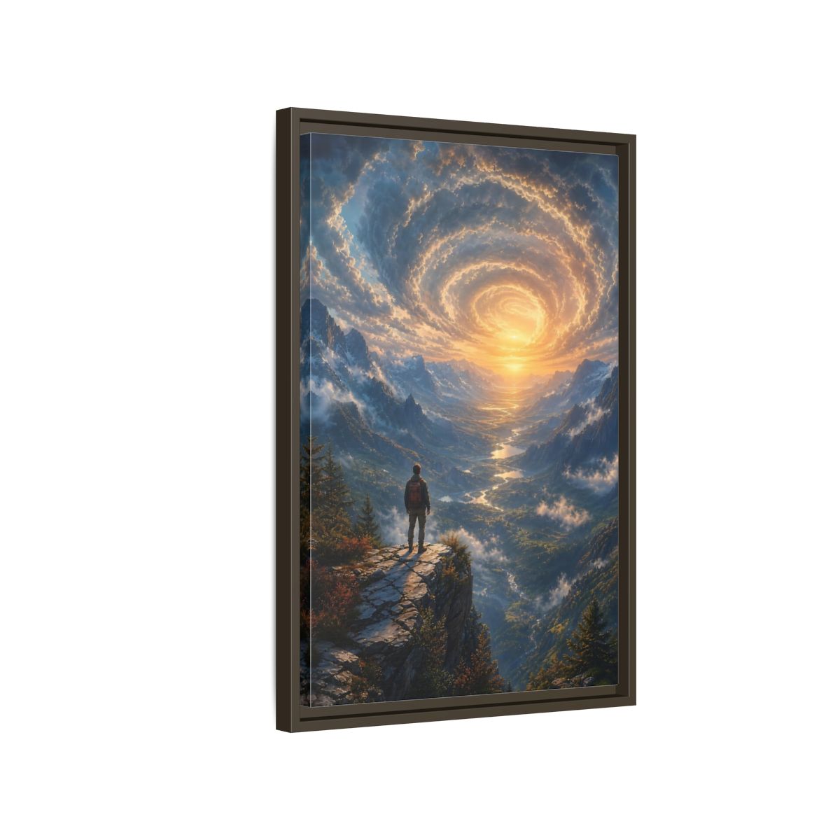 Side Mockup 2. Nature Mountain Valley Mountain Sunset shown as stretched canvas wall art