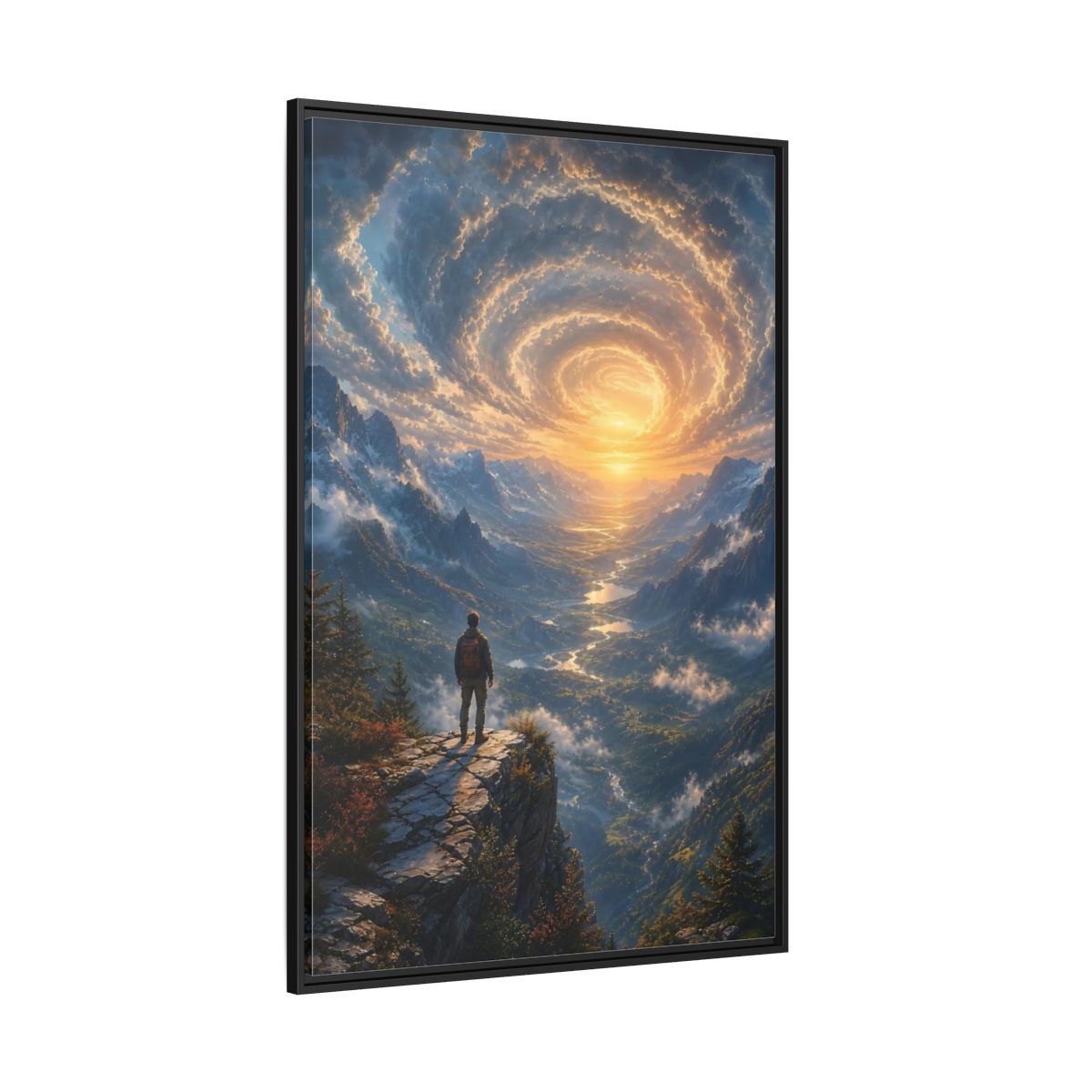 Side Mockup 12. Nature Mountain Valley Mountain Sunset shown as stretched canvas wall art