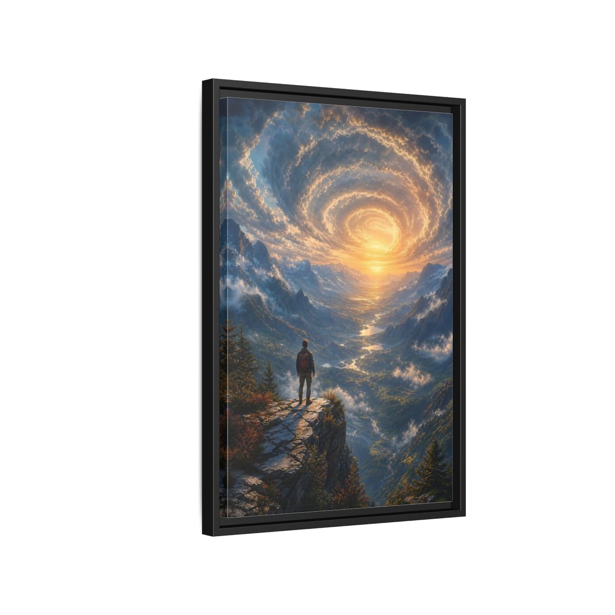 Side Mockup 3. Nature Mountain Valley Mountain Sunset shown as stretched canvas wall art