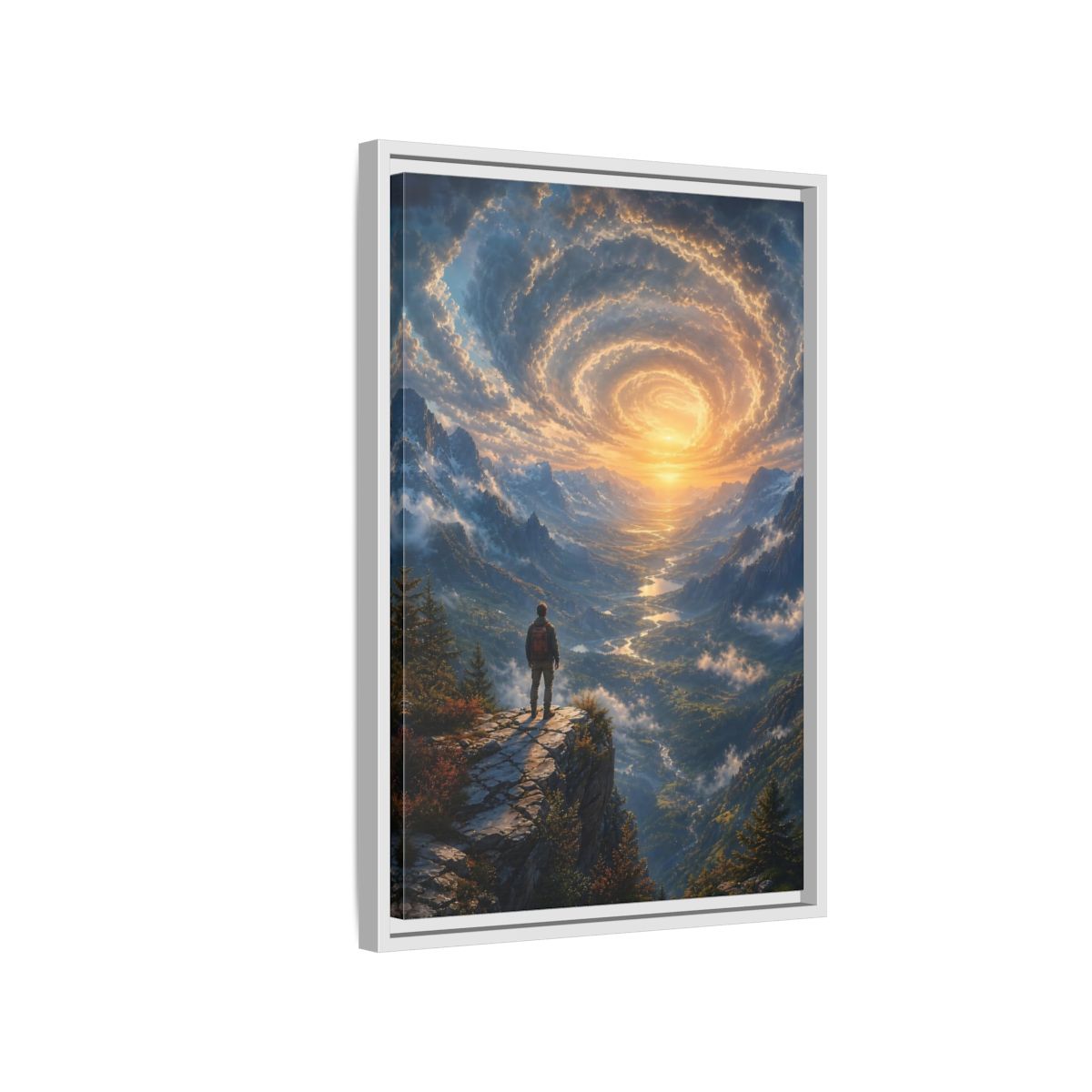 Side Mockup 1. Nature Mountain Valley Mountain Sunset shown as stretched canvas wall art