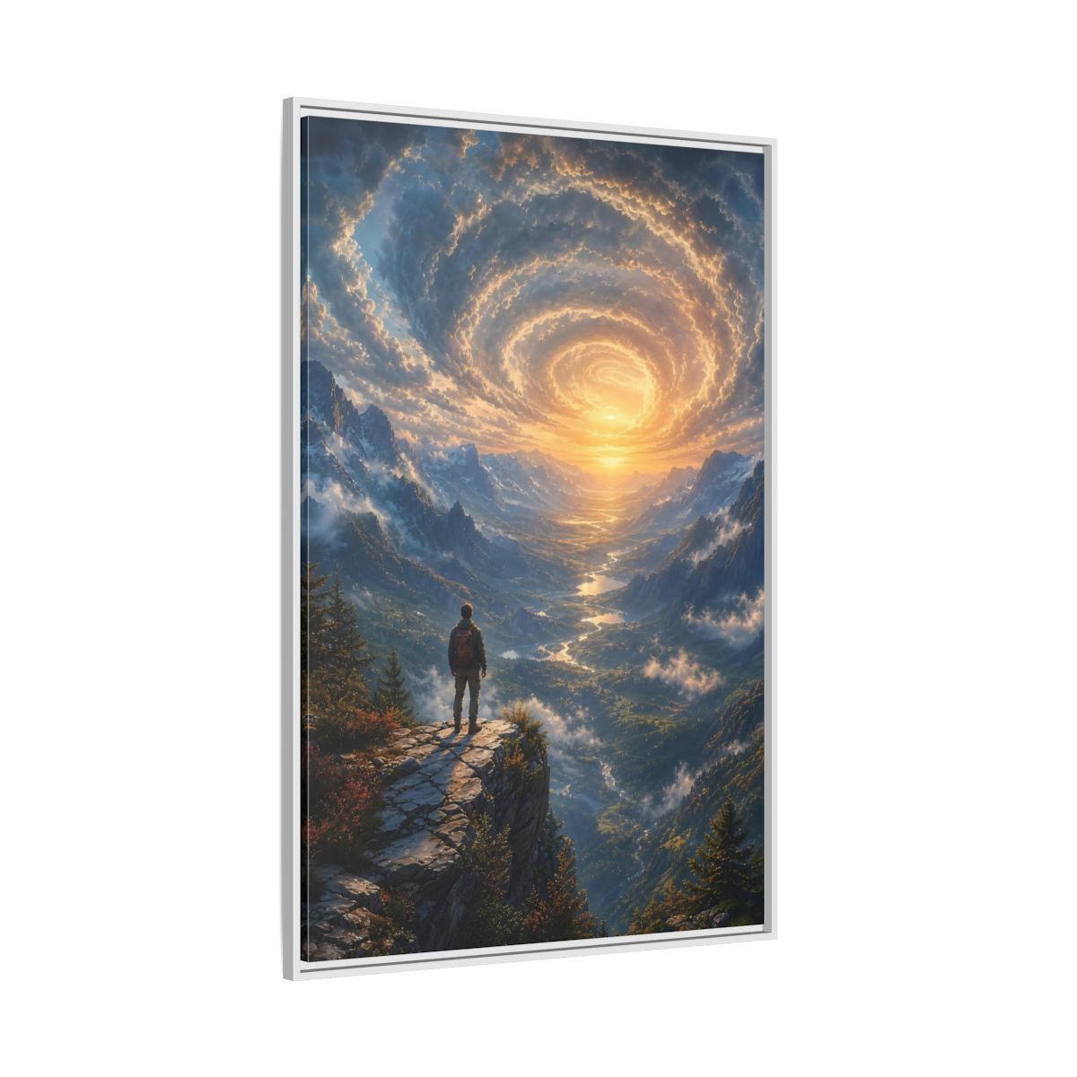 Side Mockup 7. Nature Mountain Valley Mountain Sunset shown as stretched canvas wall art