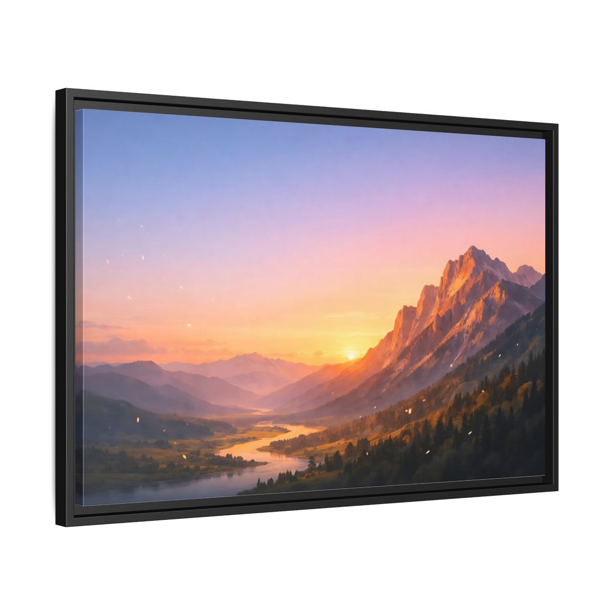 Side Mockup 14. Nature Mountain Valley Sunset Mountain Landscape shown as stretched canvas wall art