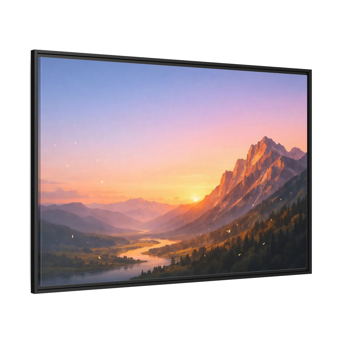 Side Mockup 12. Nature Mountain Valley Sunset Mountain Landscape shown as stretched canvas wall art