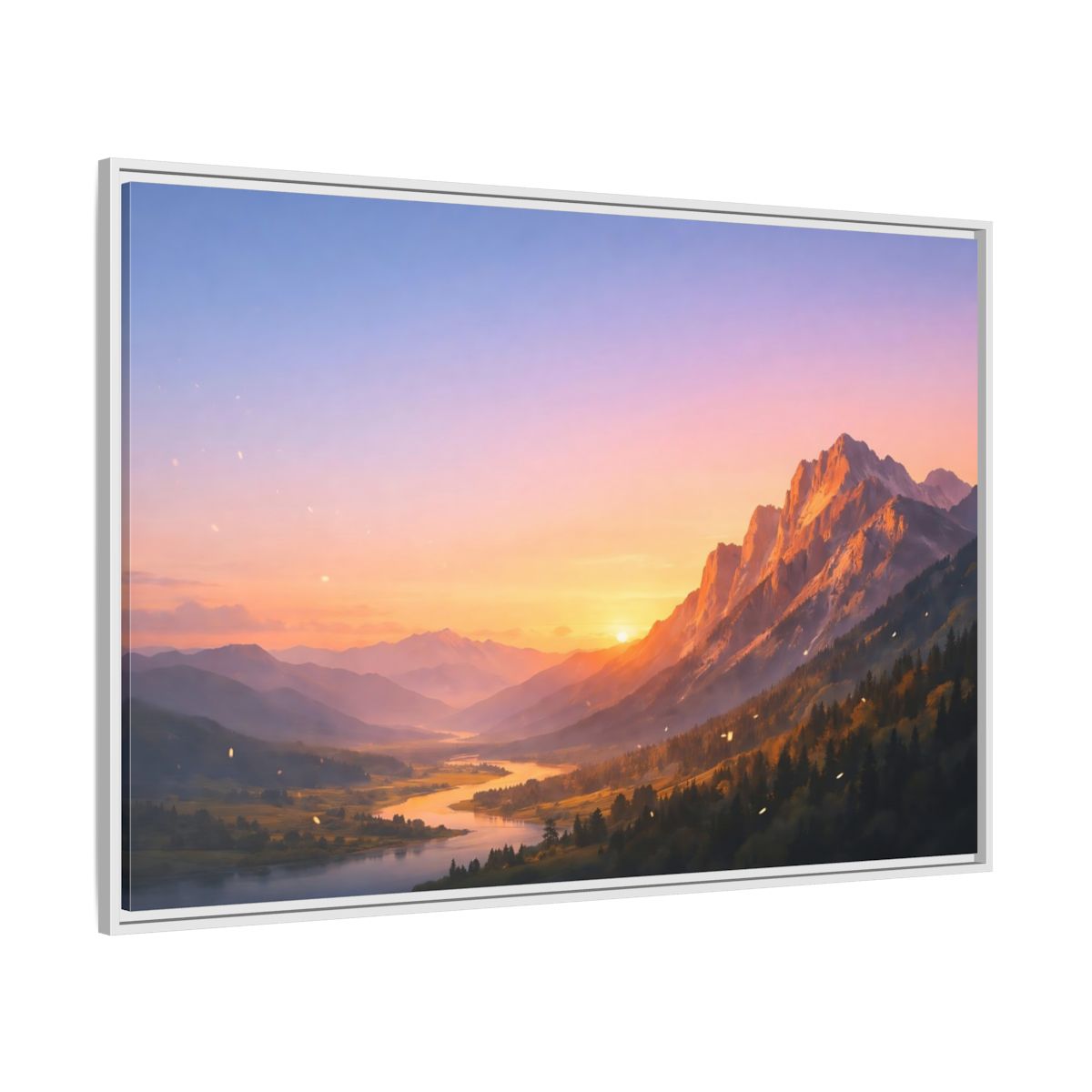 Side Mockup 7. Nature Mountain Valley Sunset Mountain Landscape shown as stretched canvas wall art