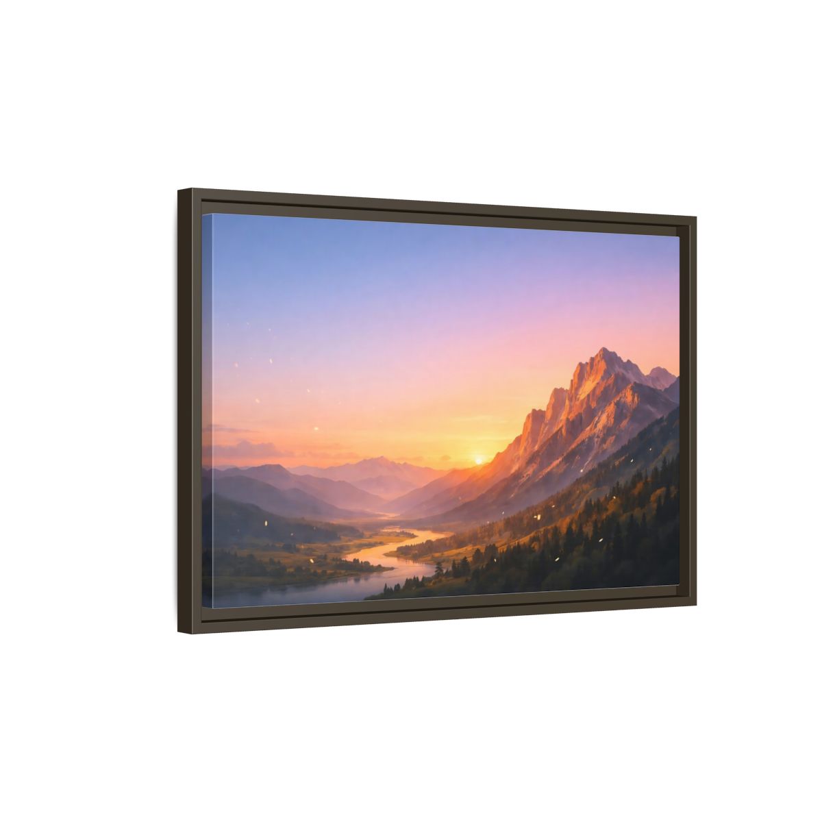 Side Mockup 2. Nature Mountain Valley Sunset Mountain Landscape shown as stretched canvas wall art
