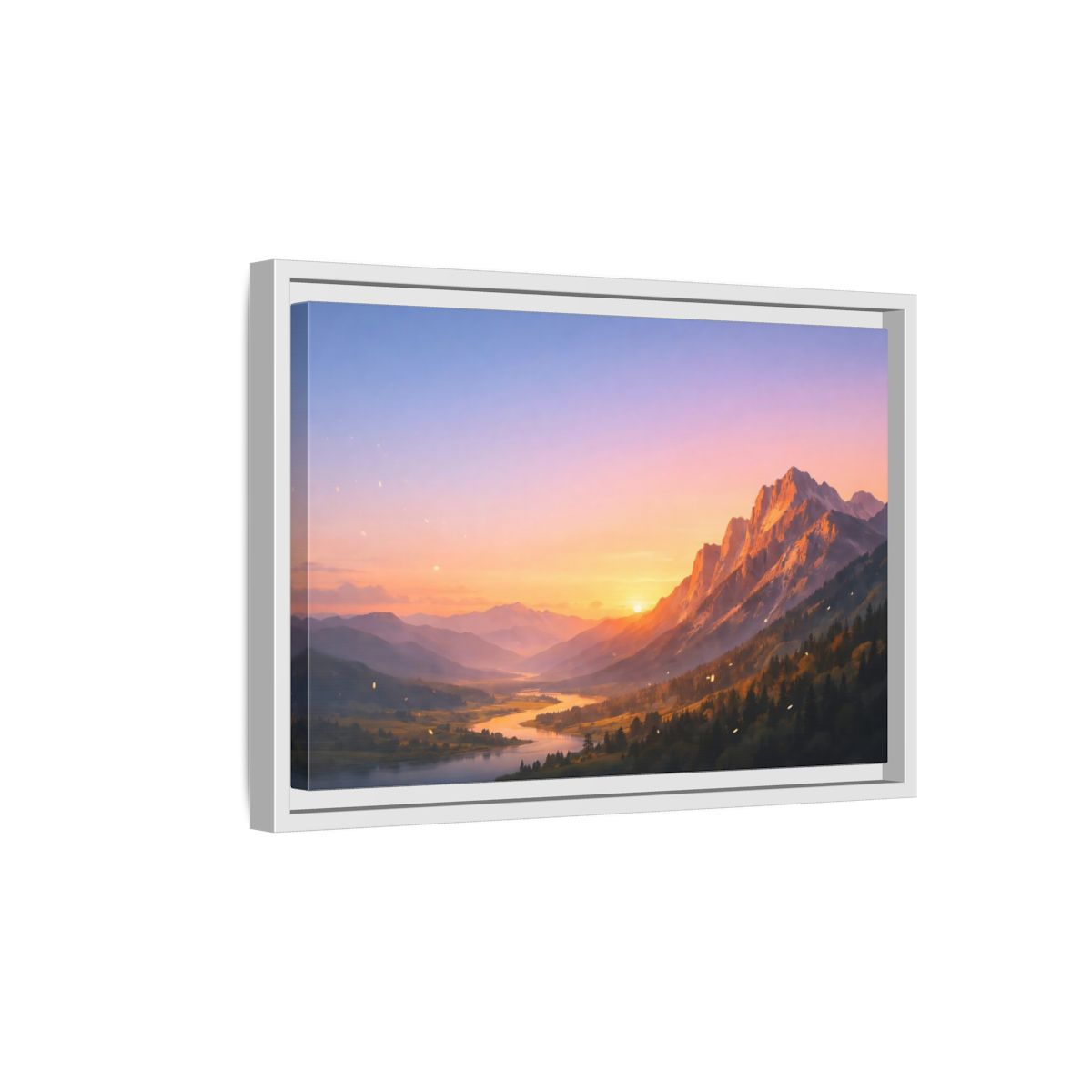Side Mockup 4. Nature Mountain Valley Sunset Mountain Landscape shown as stretched canvas wall art