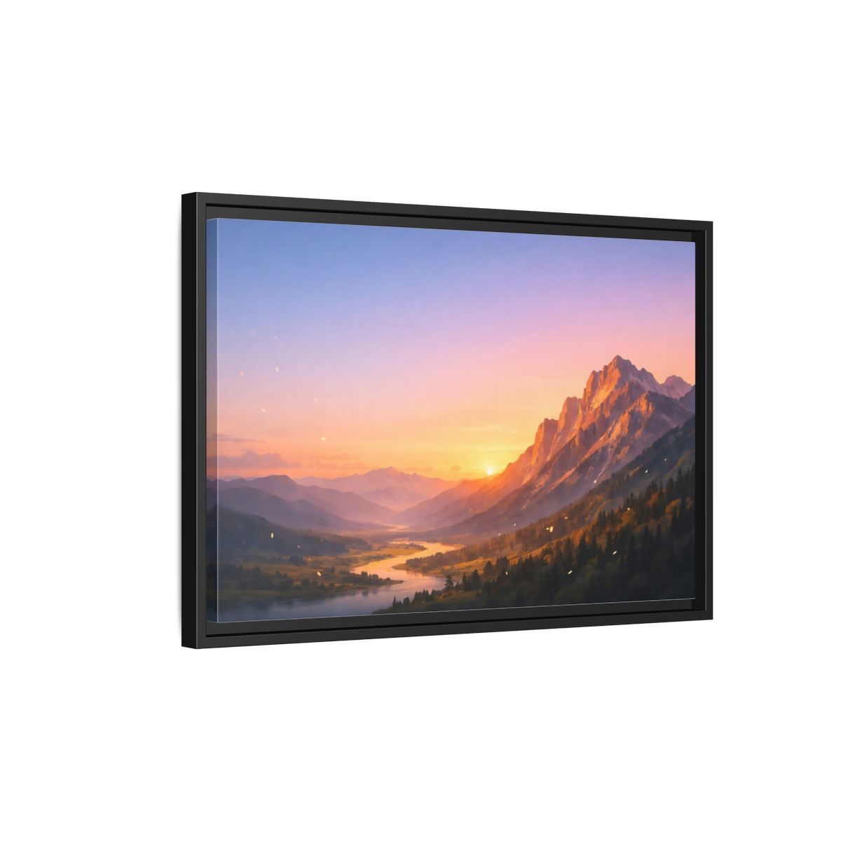 Side Mockup 3. Nature Mountain Valley Sunset Mountain Landscape shown as stretched canvas wall art