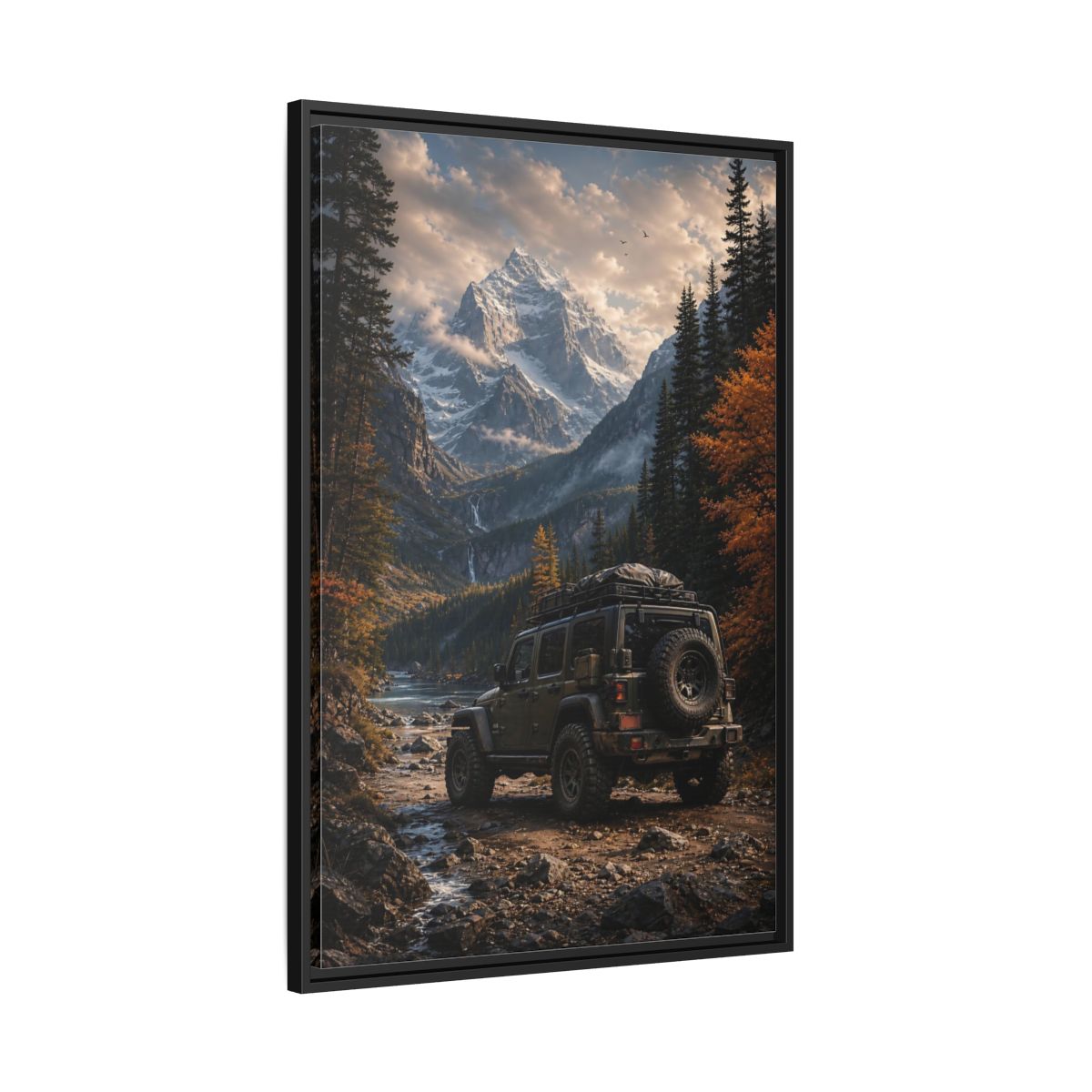 Nature Mountain Vehicle Autumn Drive Framed Canvas Wall Art - Living Room, Above Sofa shown as canvas wall art