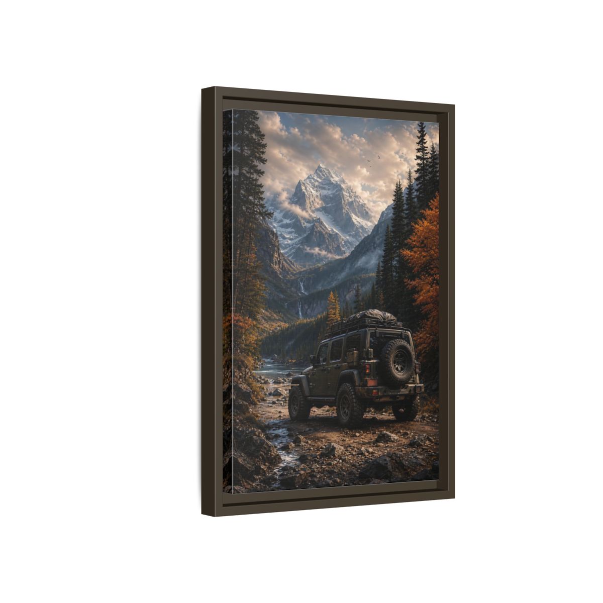 Nature Mountain Vehicle Autumn Drive Framed Canvas Wall Art - Living Room, Above Sofa shown as canvas wall art