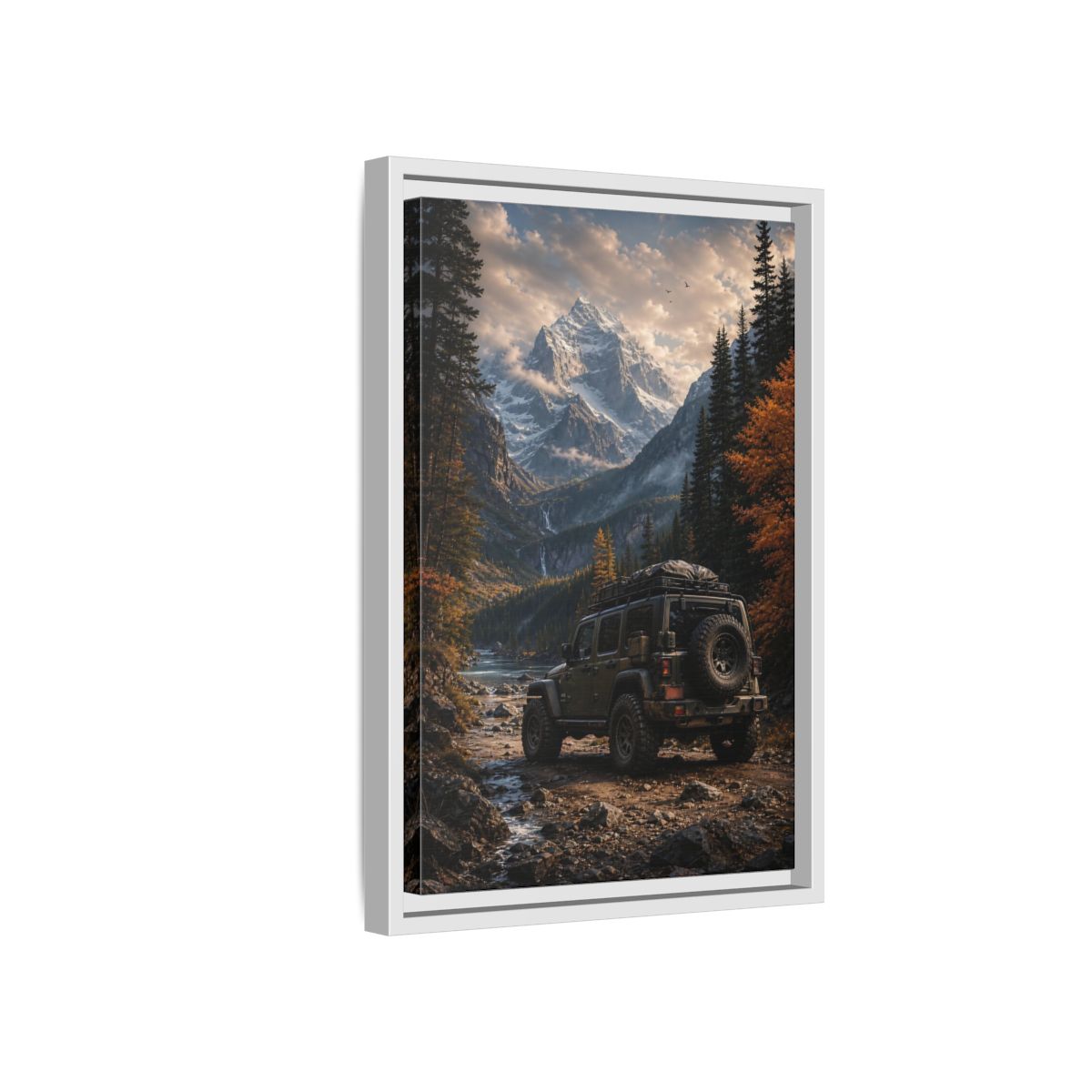 Nature Mountain Vehicle Autumn Drive Framed Canvas Wall Art - Living Room, Above Sofa shown as canvas wall art