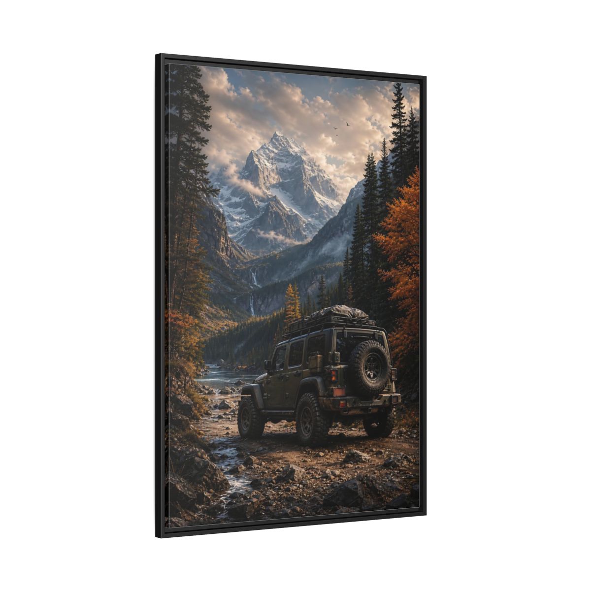 Nature Mountain Vehicle Autumn Drive Framed Canvas Wall Art - Living Room, Above Sofa shown as canvas wall art
