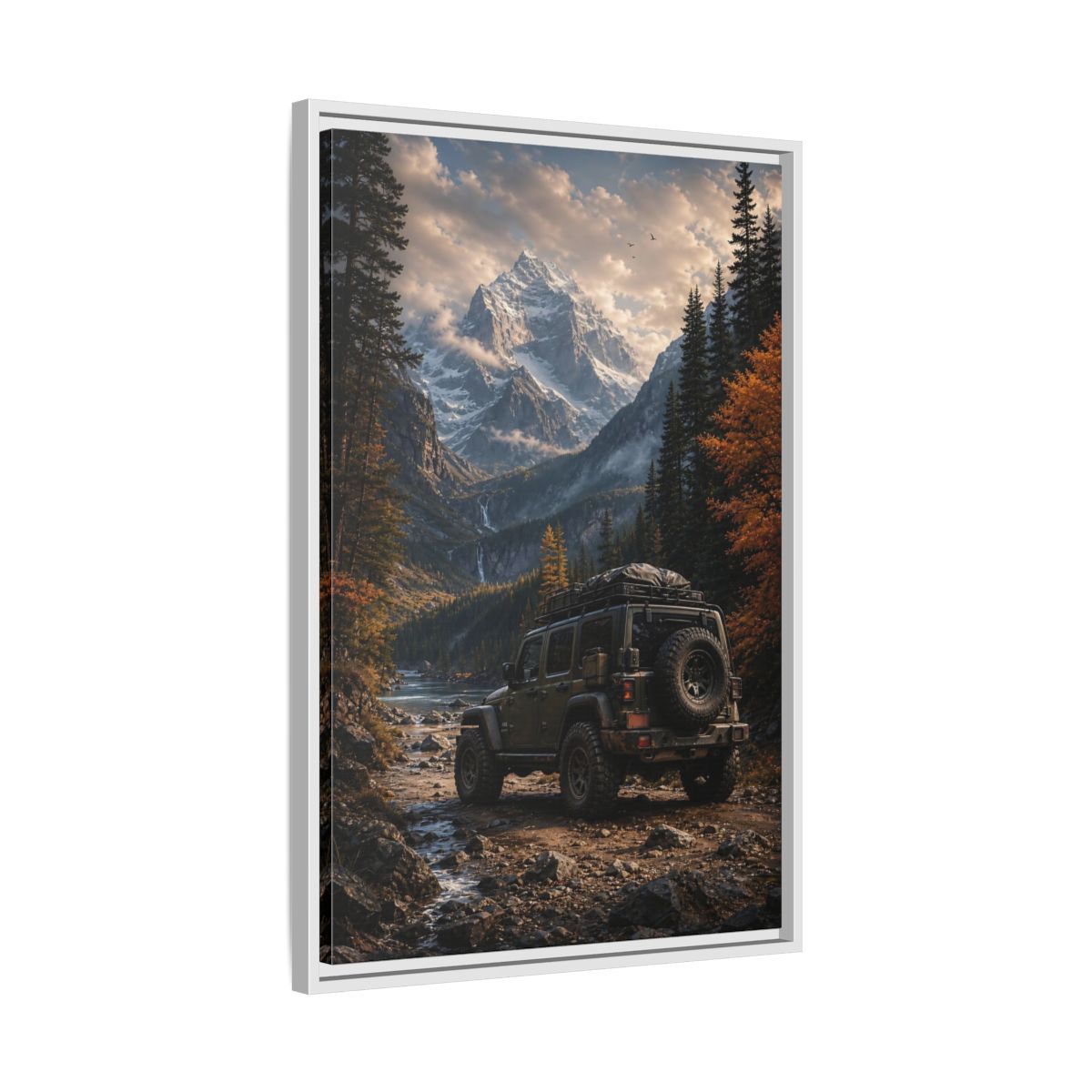 Nature Mountain Vehicle Autumn Drive Framed Canvas Wall Art - Living Room, Above Sofa shown as canvas wall art
