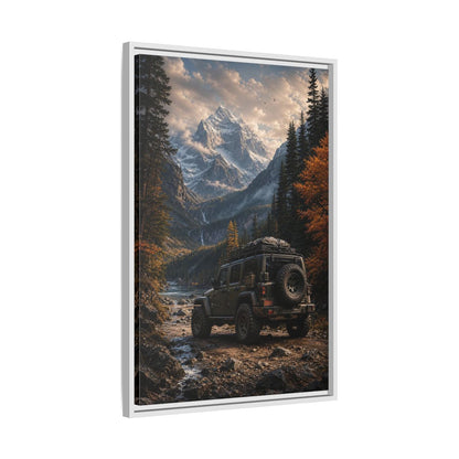 Nature Mountain Vehicle Autumn Drive Framed Canvas Wall Art - Living Room, Above Sofa shown as canvas wall art
