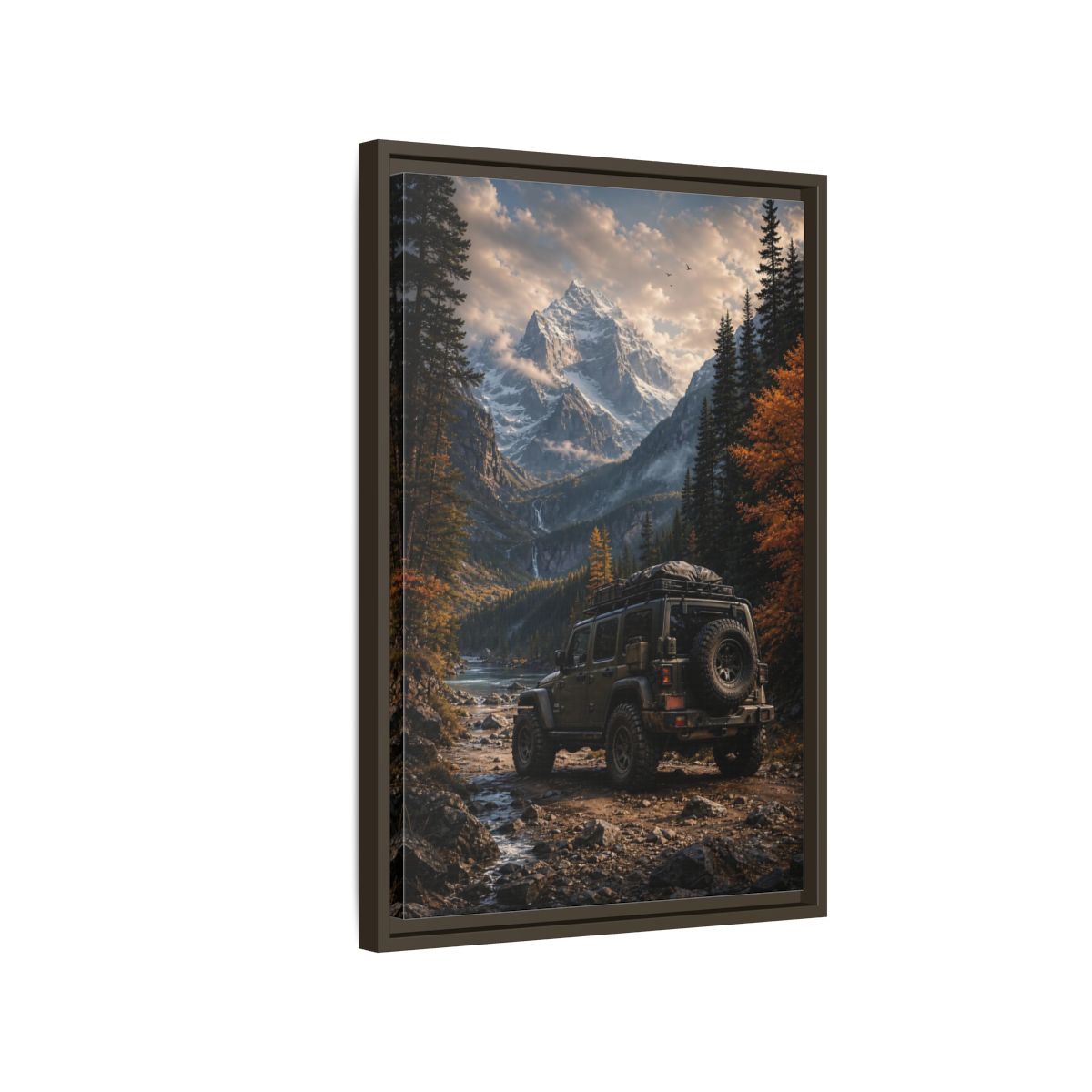 Nature Mountain Vehicle Autumn Drive Framed Canvas Wall Art - Living Room, Above Sofa shown as canvas wall art