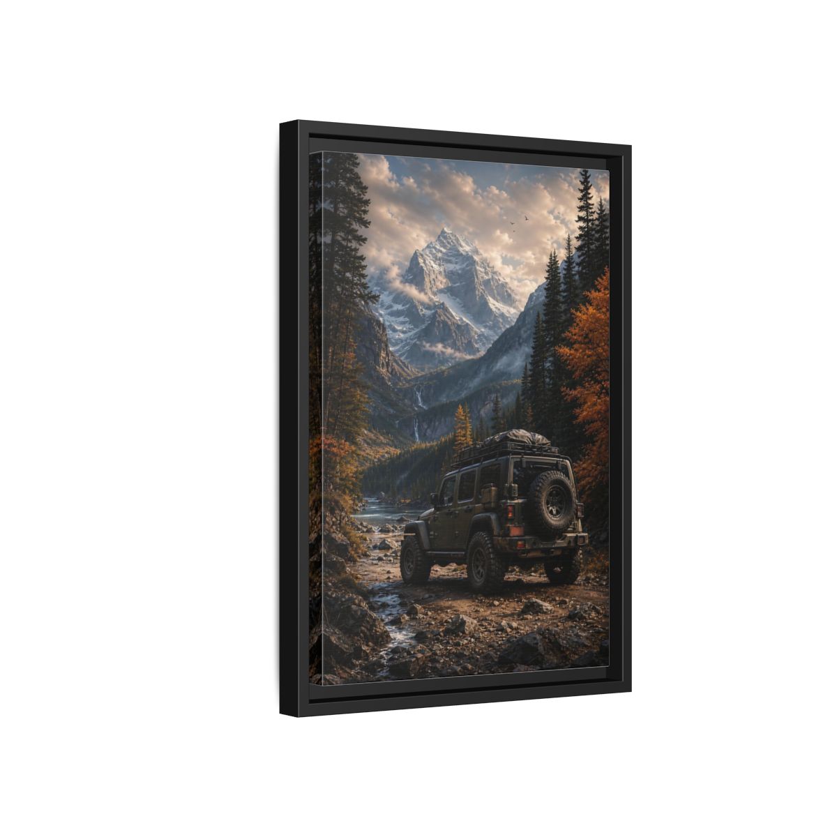 Nature Mountain Vehicle Autumn Drive Framed Canvas Wall Art - Living Room, Above Sofa shown as canvas wall art